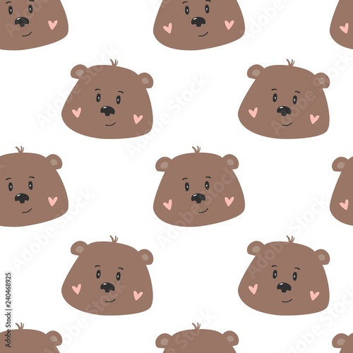 Fototapeta Naklejka Na Ścianę i Meble -  Seamless pattern with cute bear, print for kids. Vector illustration.