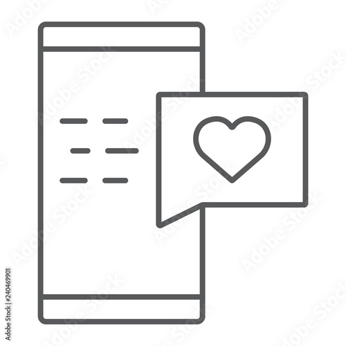 Love message thin line icon, chat and romance, romantic chat sign, vector graphics, a linear pattern on a white background.