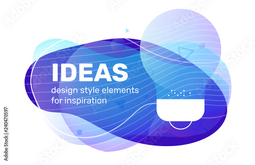 Vector creative business blue color illustration with abstract shape, text and light bulb on white background.