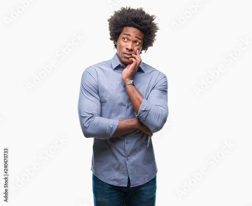 Afro american man over isolated background thinking looking tired and bored with depression problems with crossed arms.