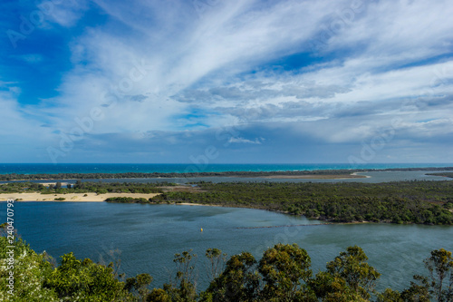 Panoramic view over Lake King and the coast near Lakes Entrance, Victoria, Australia.