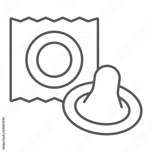 Condom thin line icon, latex and sex, preservative sign, vector graphics, a linear pattern on a white background.