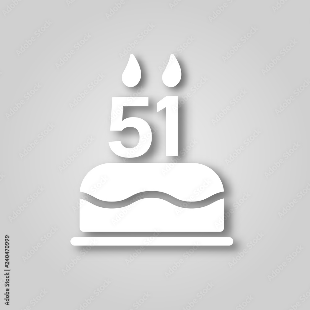 Birthday cake with candles in the form of the number 51 figure cut out of paper icon. Happy Birthday concept symbol design. Stock - Vector illustration can be used for web. Birthday cake with candles in the form of the number 51 figure cut out of paper icon. Happy Birthday concept symbol design. Stock - Vector illustration can be used for web.