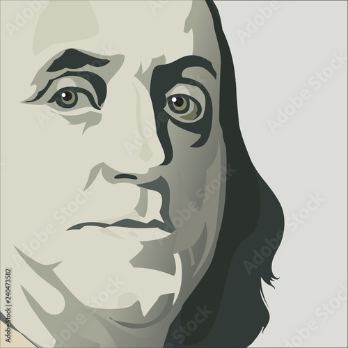 Close up view of Ben Franklin in this stylized drawing in muted colors  photo