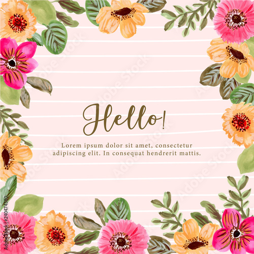 yellow pink floral painting frame background