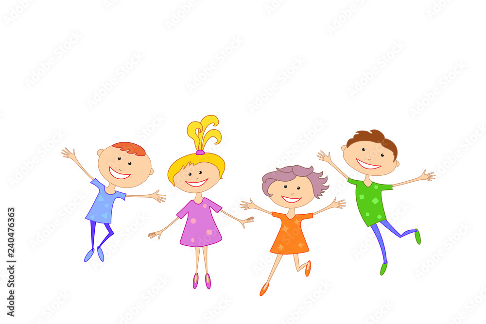 Happy kids playing and jumping. Vector illustration