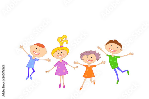 Happy kids playing and jumping. Vector illustration