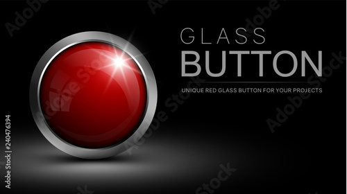 Red glass button. Vector button for web design. The finished element for the design of the interface software, apps and games.