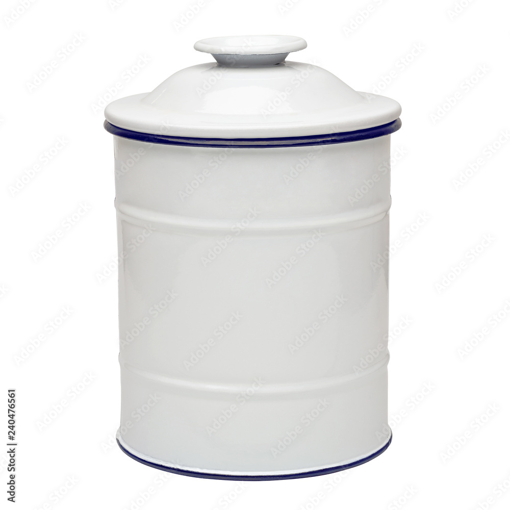 White enamel canisters isolated on white background White enamel canisters isolated on white background
