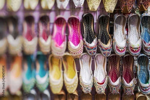 Shoes in arabian style, market of Dubai. Selective Focus.