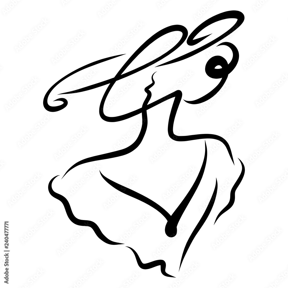 Woman in a hat and dress, aristocrat, abstract black pattern Woman in a hat and dress, aristocrat, abstract black pattern
