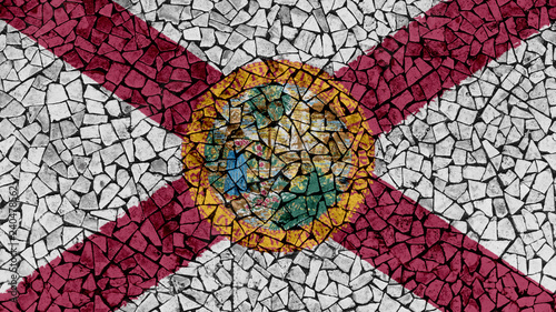 Mosaic Tiles Painting of Florida Flag, US State Background