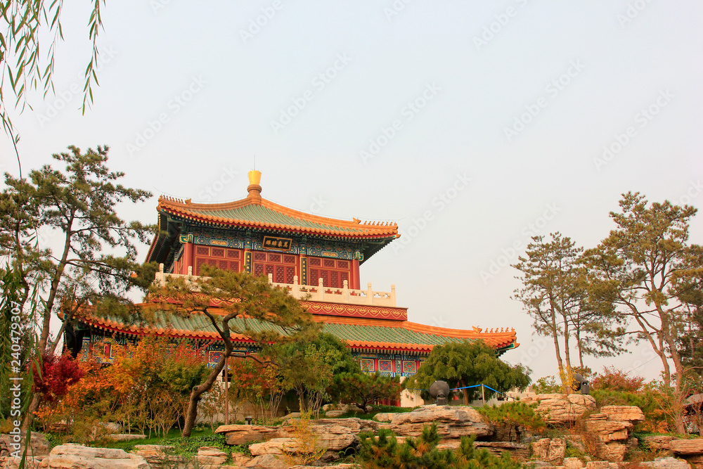 Chinese architectural style landscape architecture in a park,china Chinese architectural style landscape architecture in a park,china