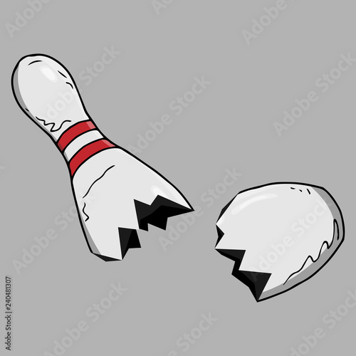 Broken skittle. Vector illustration of bowling skittles. Hand drawn bowling game.