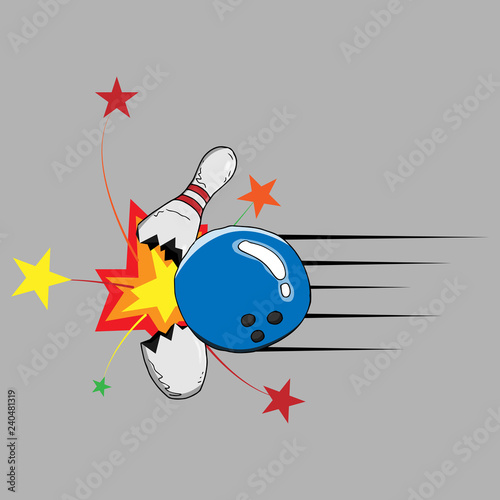 Bowling icon. Vector illustration of bowling ball and skittles. Hand drawn bowling game logo.