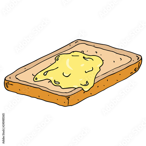 Toast with a piece of butter icon. Vector piece of butter on toast. Hand drawn buttered toast. Bread toast.