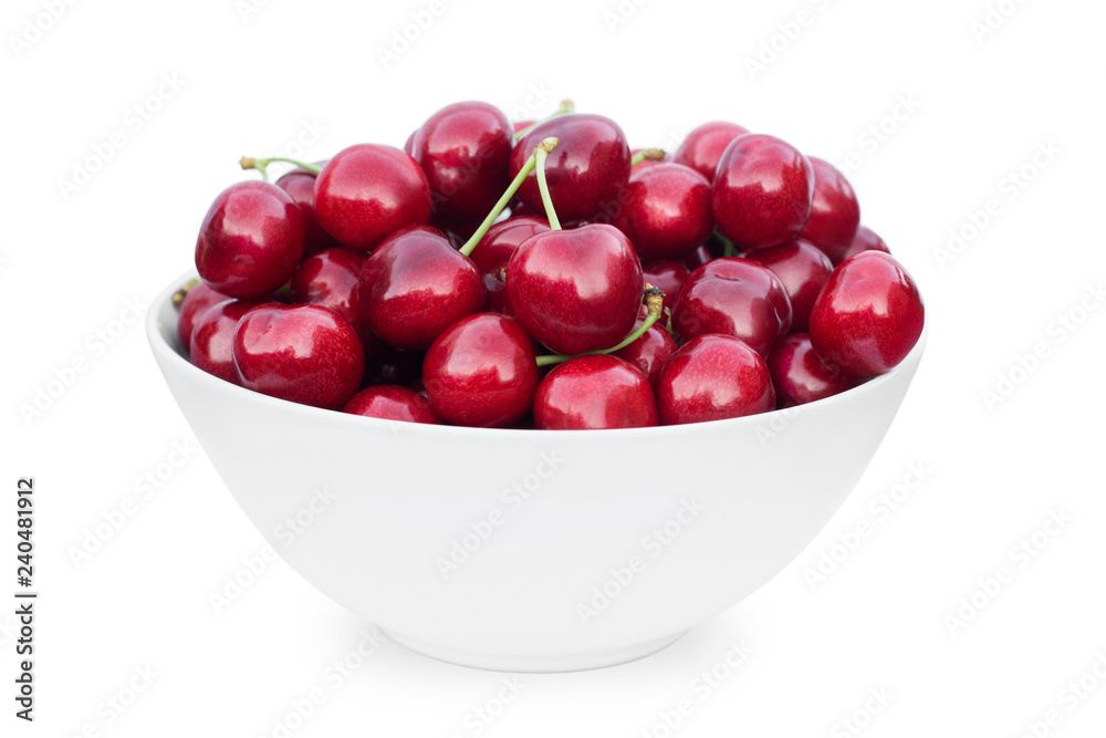 A bowl of cherries isolated on white background A bowl of cherries isolated on white background