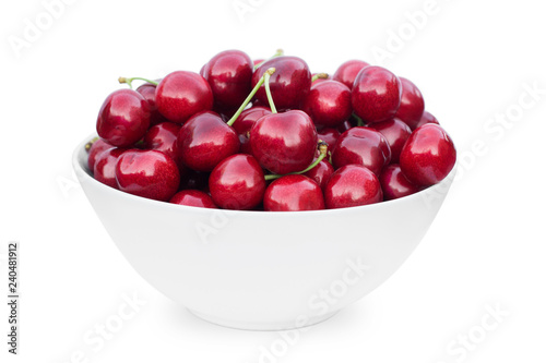 A bowl of cherries isolated on white background