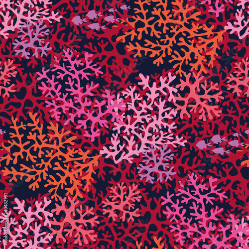 Abstract sea corals silhouette seamless pattern