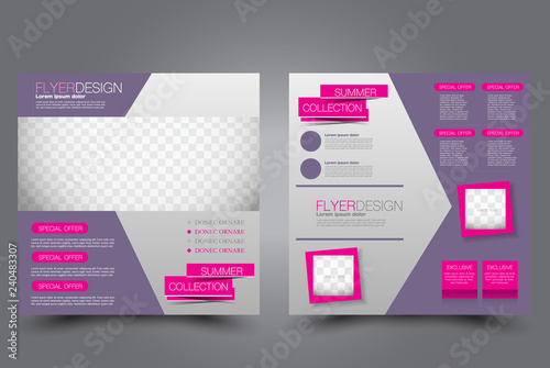 Square flyer template. Brochure design. Annual report poster. Leaflet cover. For business and education. Vector illustration. Purple and pink color.