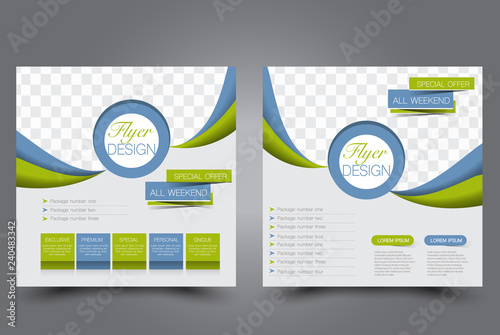 Square flyer template. Brochure design. Annual report poster. Leaflet cover. For business and education. Vector illustration. Grey and greenk color. photo