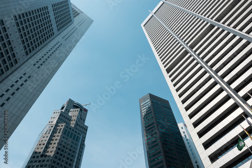 SINGAPORE - DECEMBER 24: View of skyscrapers in Marina Bay on December 24, 2018 in Singapore. Singapore is the world's fourth leading financial centre. UOB Building