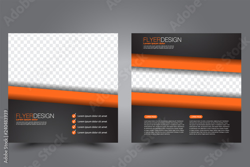 Square flyer design. A cover for brochure.  Website or advertisement banner template. Vector illustration. Black and orange color.