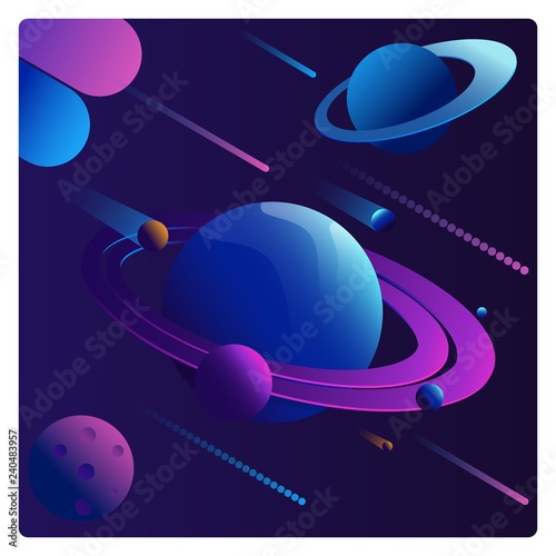 Colorful cartoon fantasy planets set on space background
