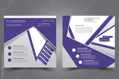 Square flyer design. A cover for brochure.  Website or advertisement banner template. Vector illustration. Purple color.