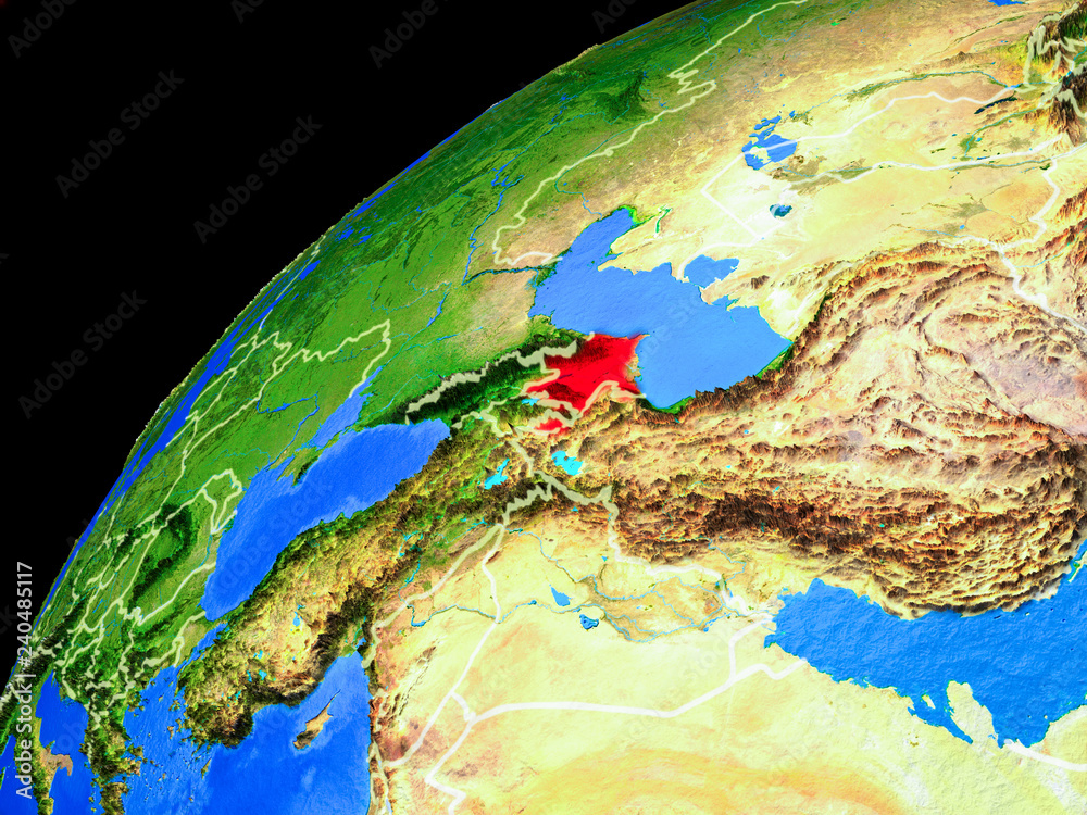 Azerbaijan from space. Planet Earth with country borders and extremely high detail of planet surface.