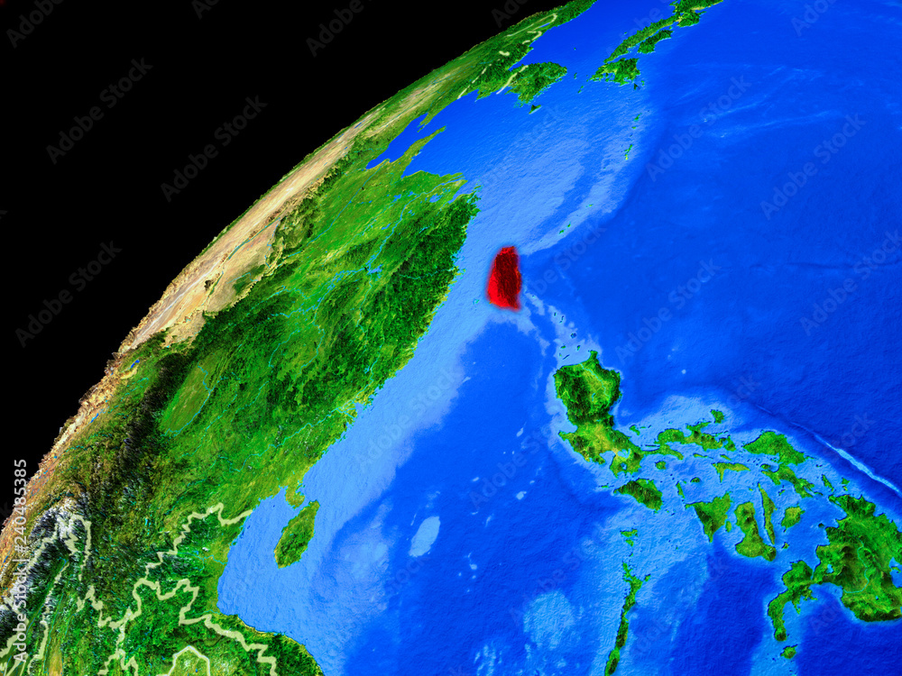 Taiwan from space. Planet Earth with country borders and extremely high detail of planet surface.