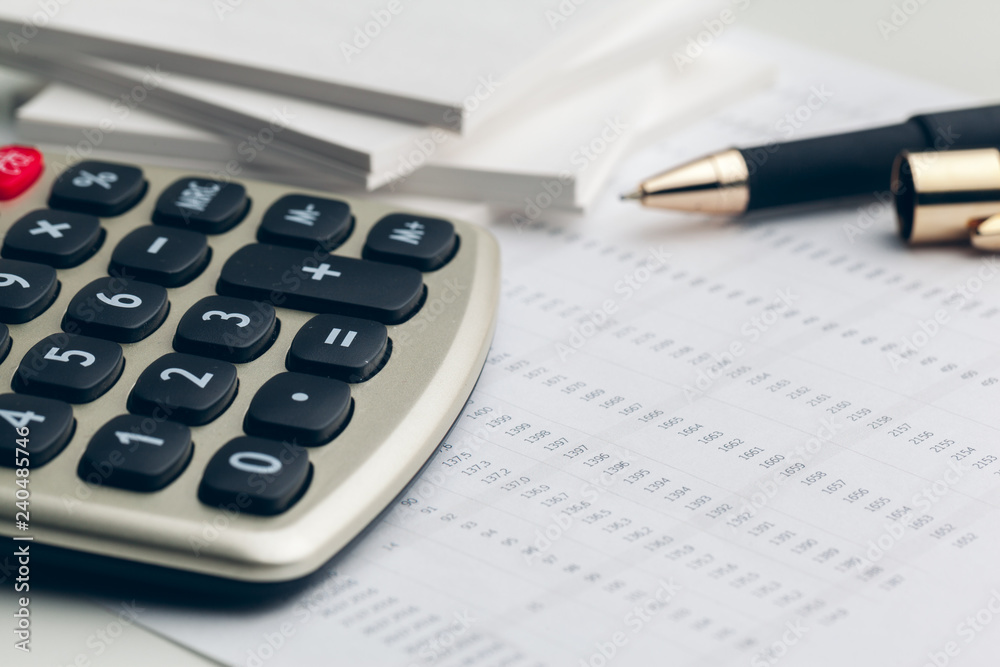 Business still life with calculator on table in office. Business still life with calculator on table in office.