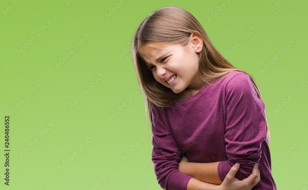 Young beautiful girl over isolated background with hand on stomach because nausea, painful disease feeling unwell. Ache concept. Young beautiful girl over isolated background with hand on stomach because nausea, painful disease feeling unwell. Ache concept.