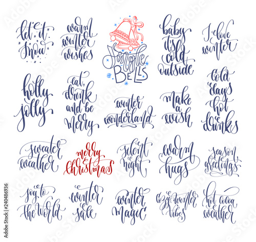 set of 20 hand lettering inscription text to winter holiday