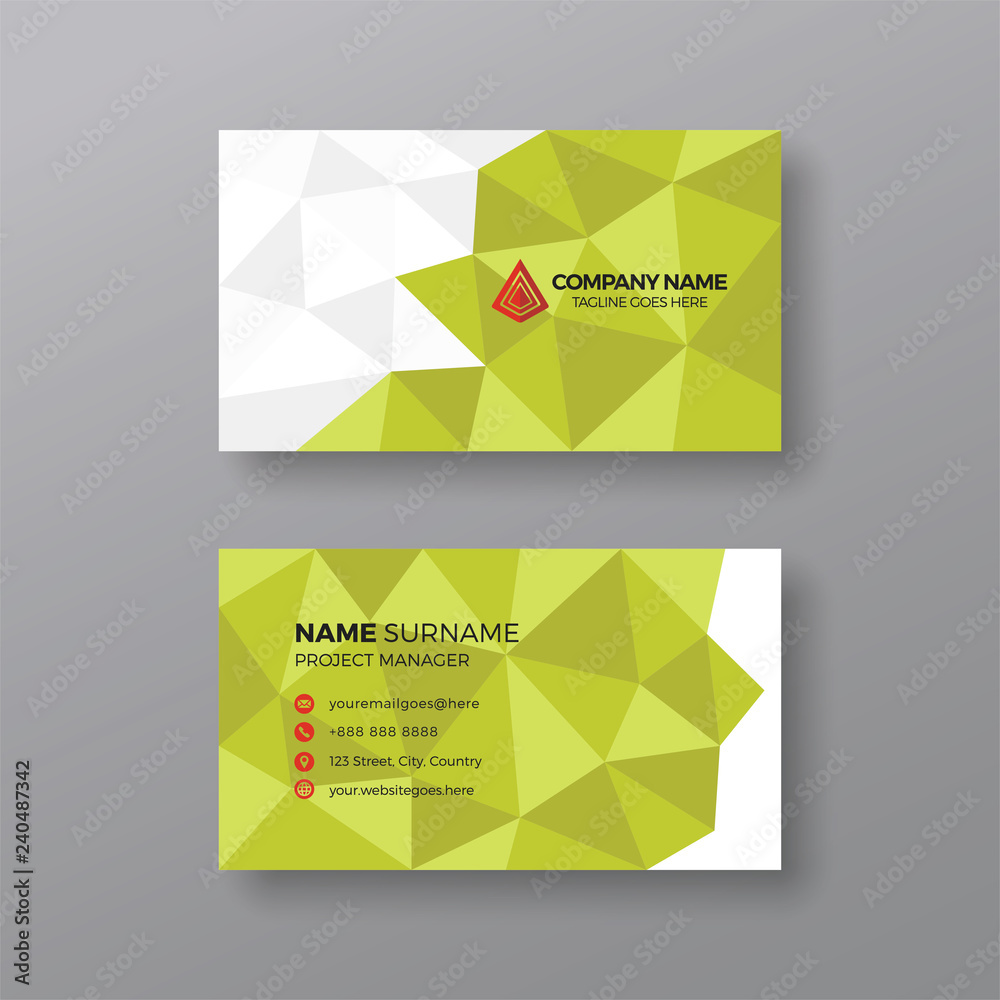 Fototapeta premium Professional business card template with green geometric