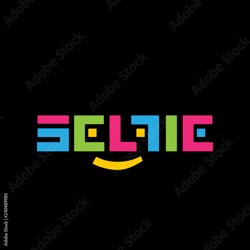 Stylized color vector logo SELFI on a black background. Beautiful and modern design for branding.