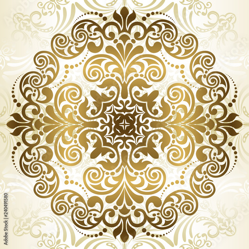 Oriental vector pattern with arabesques and floral elements