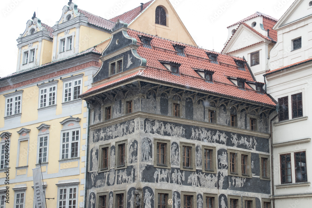 Czech Republic,Prague,old town, december2018 : Streets, traffic and houses in the old town of Prague