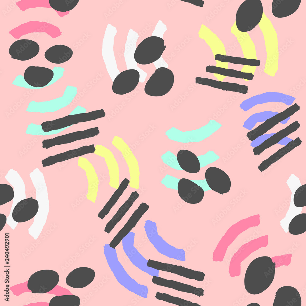 Fototapeta premium Repeating geometric elements painted with a rough brush. Abstract watercolor seamless pattern. Sketch, ink, grunge.