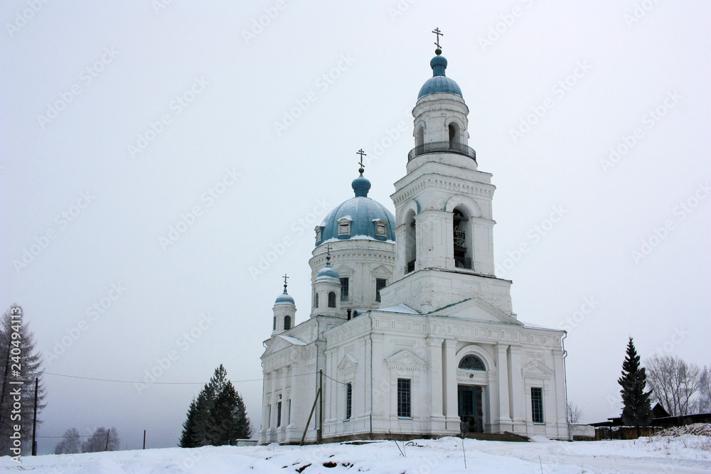 Old Christian church in the snow