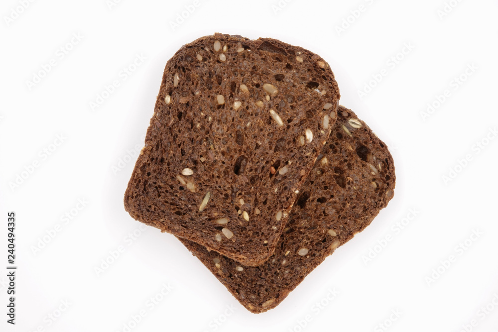 black bread with seeds on white background black bread with seeds on white background