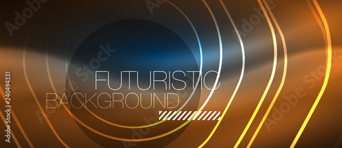 Neon glowing lines, magic energy space blue light concept, abstract background wallpaper design