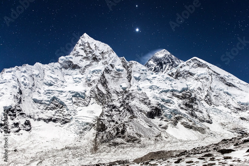 Everest mountain panoramic view on a starry night. Gorgeous photo. © Eugene Ga
