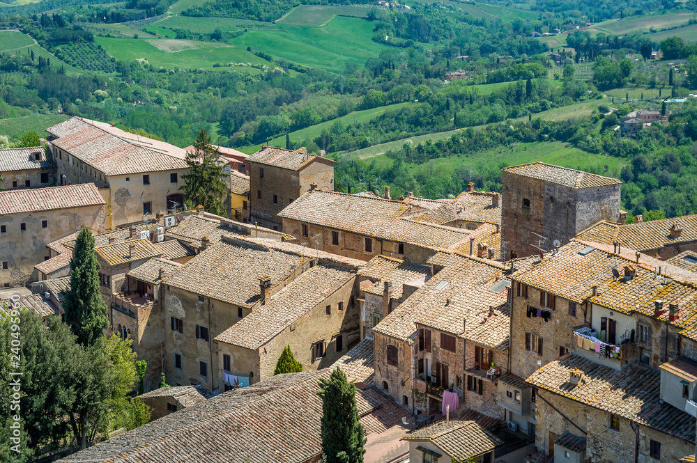 Aerial view of San Gimignano old houses