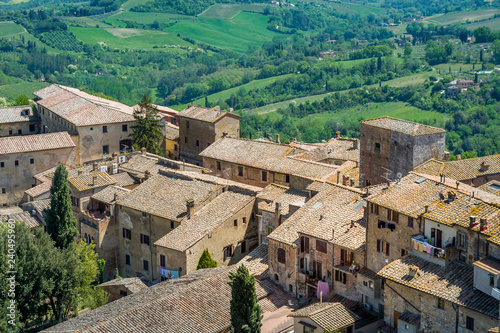 Aerial view of San Gimignano old houses