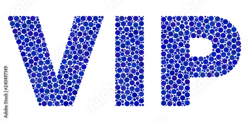 Dot vector Vip text isolated on a white background. Vip mosaic tag of circle dots in various sizes.