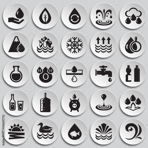 Water icon set on plates background for graphic and web design, Modern simple vector sign. Internet concept. Trendy symbol for website design web button or mobile app