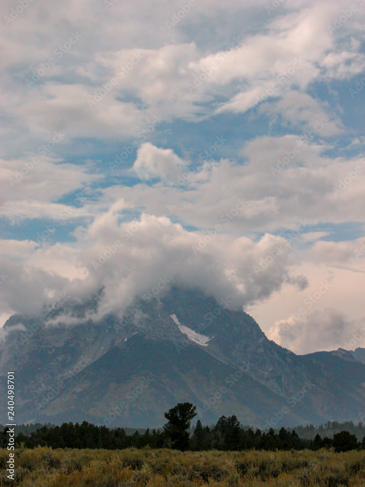 Clouds Surround the Mountains of Teton National Park, Wyoming