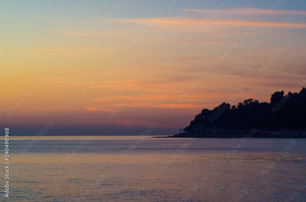A beautiful sunset at the Black sea. Sochi twilight. 
