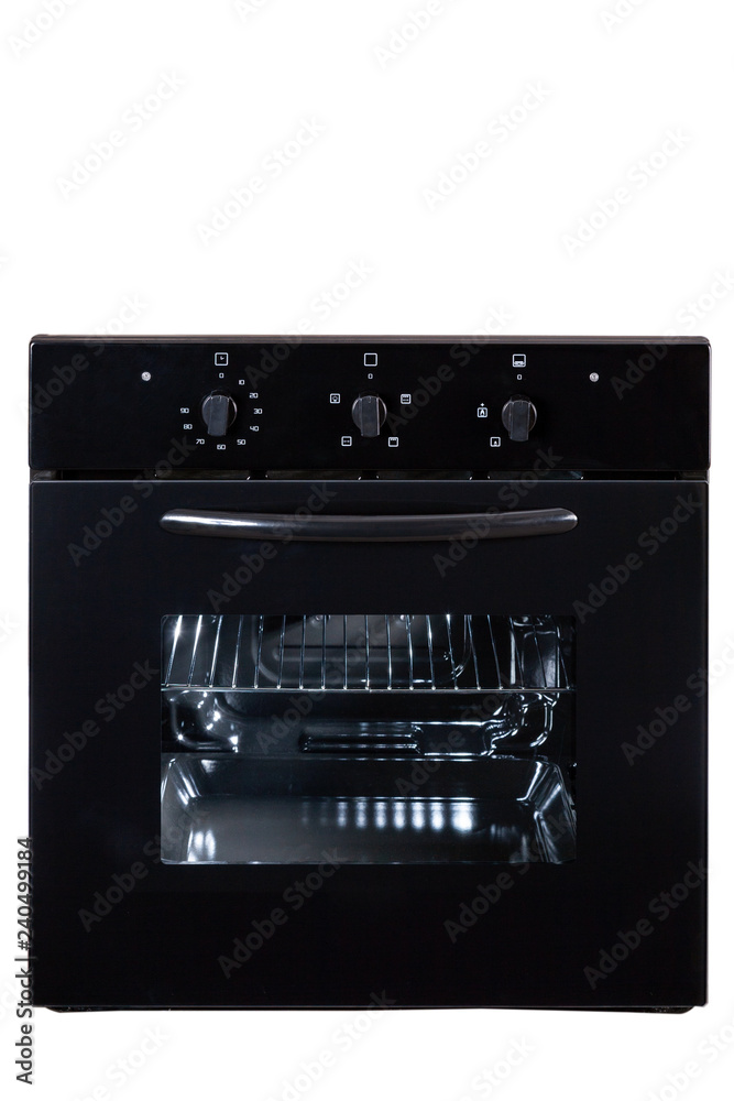 BuiltIn Gas Oven Isolated on White Background. Front View of Stainless